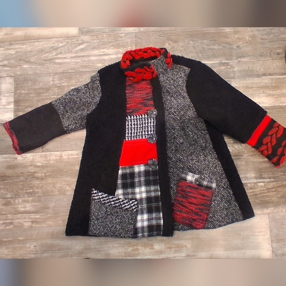 Ali Miles Wearable Art Black and Red Textured Jacket - Picture 7 of 10